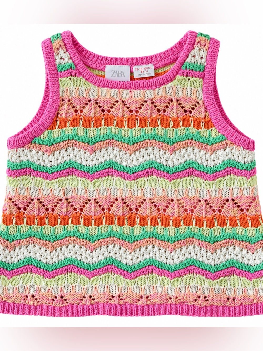 Zara Girls 5-6Y Colorful Crochet Knit Tank Top Retro Boho